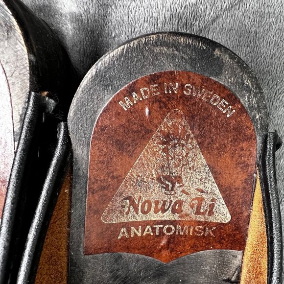 Vintage Nowa Li Anatomisk Swedish Clogs Black Leather size 10 Women 41 Wood - Picture 7 of 8